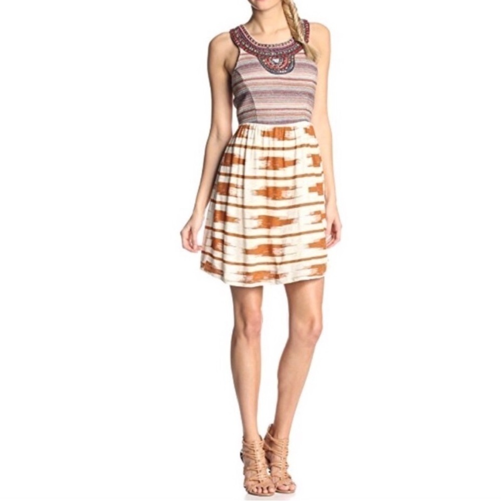 LUCKY BRAND DRESS GRECIAN BEADED COLLAR IKAT DRESS SZ SM - Picture 3 of 8